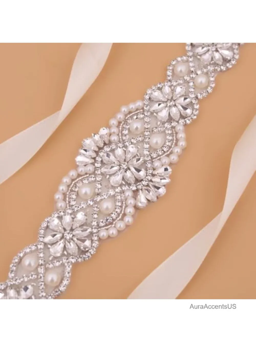 Pearl Crystal Sash Handmade Beaded Wedding Belt Rhinestone Sash Formal Evening